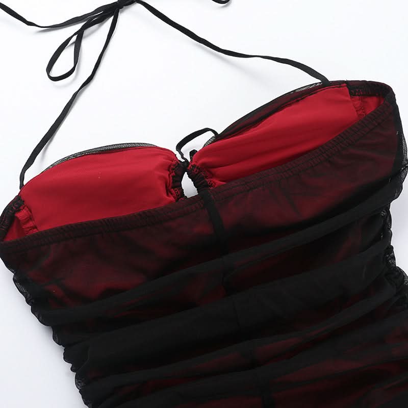 Haunted Elegance Halter Maxi Dress - Gothic Glamour for Fall & Halloween