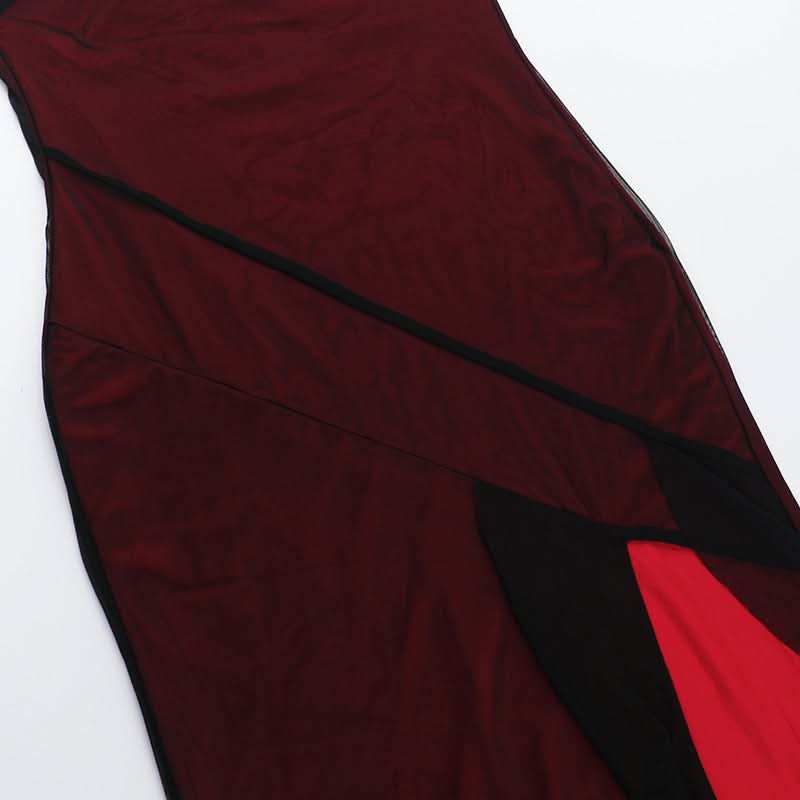 Vampy Goddess Strapless Maxi Dress - Daring High Slit Mesh for Halloween & Fall Galas