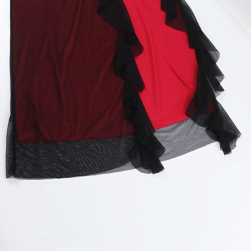 Vampy Goddess Strapless Maxi Dress - Daring High Slit Mesh for Halloween & Fall Galas