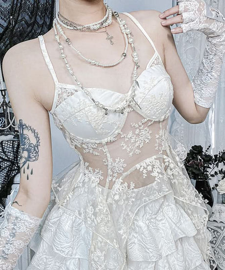 Whimsical Floral Lace Babydoll Cami Top - Ethereal Fall Style & Halloween Party Ready