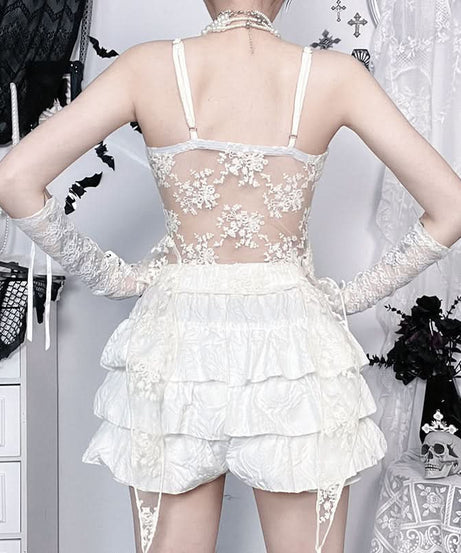 Whimsical Floral Lace Babydoll Cami Top - Ethereal Fall Style & Halloween Party Ready