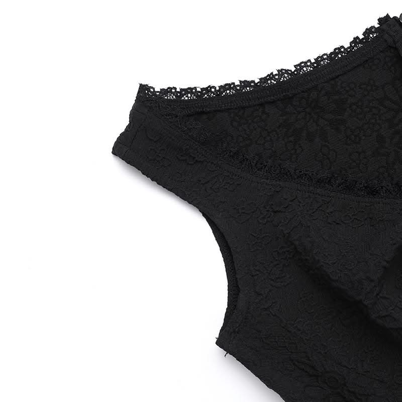 Haunted Elegance: Gothic Off-Shoulder Lace & Cross Mini Dress - Perfect for Halloween & Spooky Season