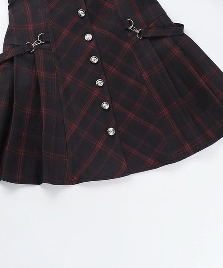 Edgy Autumn Plaid Mini Dress for Women | Button-Down Deep V-Neck with Buckle Accents | Perfect Fall & Halloween Style