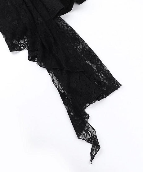 Haunted Elegance: Gothic Off-Shoulder Lace & Cross Mini Dress - Perfect for Halloween & Spooky Season