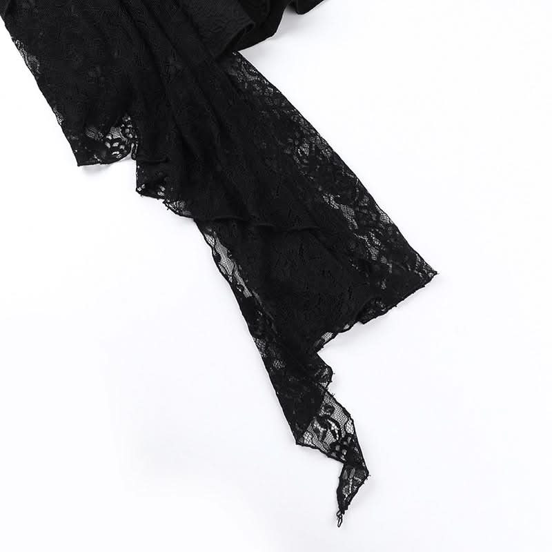Haunted Elegance: Gothic Off-Shoulder Lace & Cross Mini Dress - Perfect for Halloween & Spooky Season