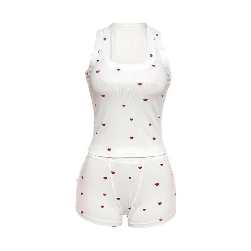Sweet Hearts Ribbed Square Neck Tank & Shorts Set – Cozy Loungewear & Pajamas for Fall
