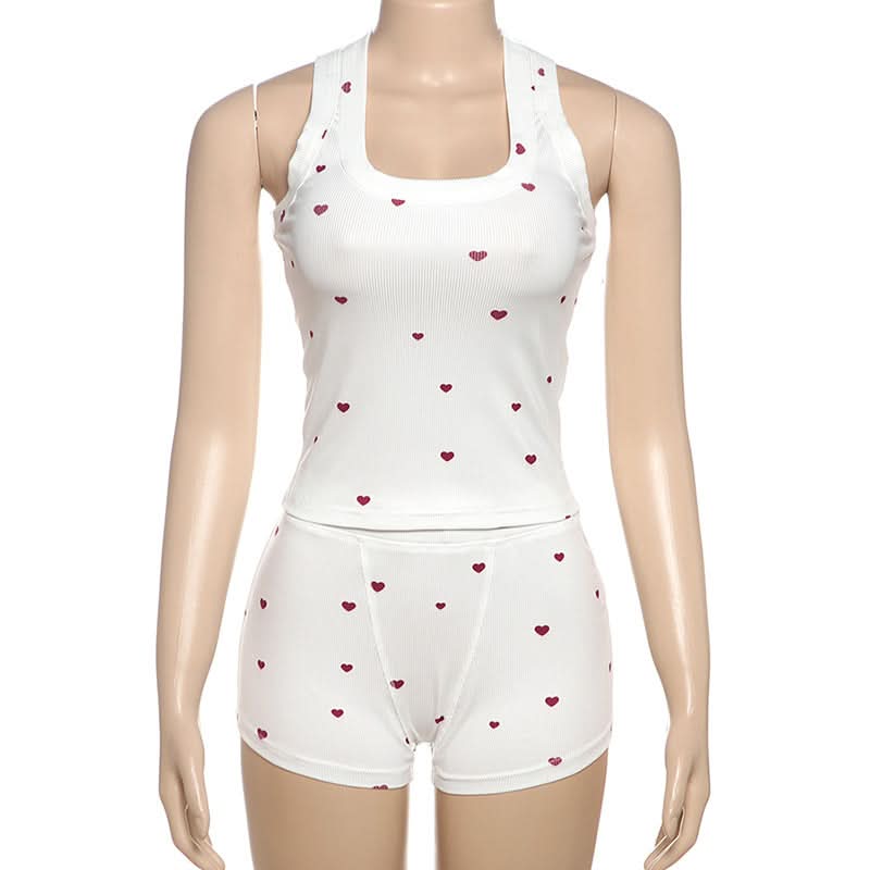 Sweet Hearts Ribbed Square Neck Tank & Shorts Set – Cozy Loungewear & Pajamas for Fall