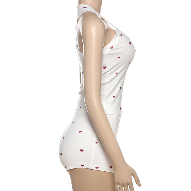 Sweet Hearts Ribbed Square Neck Tank & Shorts Set – Cozy Loungewear & Pajamas for Fall