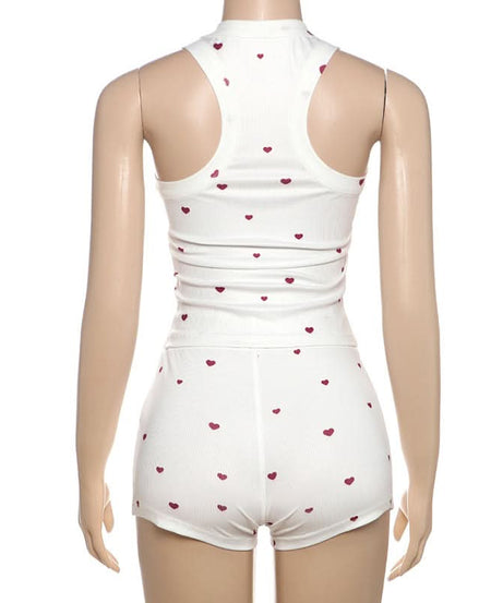 Sweet Hearts Ribbed Square Neck Tank & Shorts Set – Cozy Loungewear & Pajamas for Fall