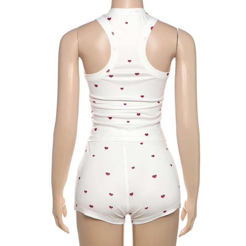 Sweet Hearts Ribbed Square Neck Tank & Shorts Set – Cozy Loungewear & Pajamas for Fall
