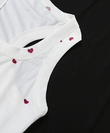 Sweet Hearts Ribbed Square Neck Tank & Shorts Set – Cozy Loungewear & Pajamas for Fall