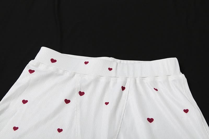 Sweet Hearts Ribbed Square Neck Tank & Shorts Set – Cozy Loungewear & Pajamas for Fall