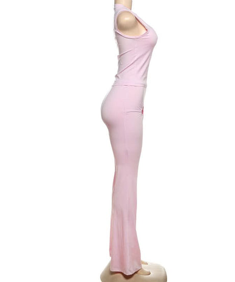 Autumn Dream Pink Heart Ruched Flare Set - Y2K Chic Loungewear Co-ord for Women