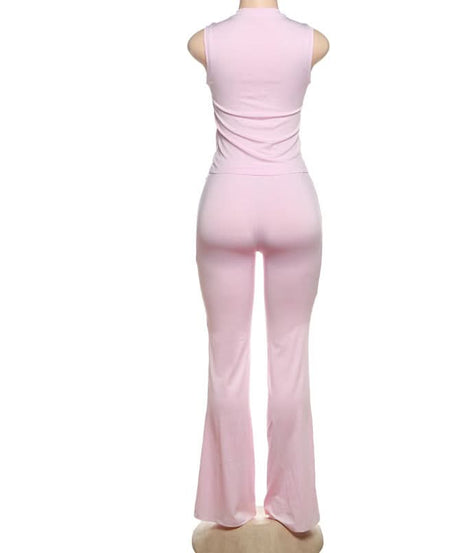 Autumn Dream Pink Heart Ruched Flare Set - Y2K Chic Loungewear Co-ord for Women