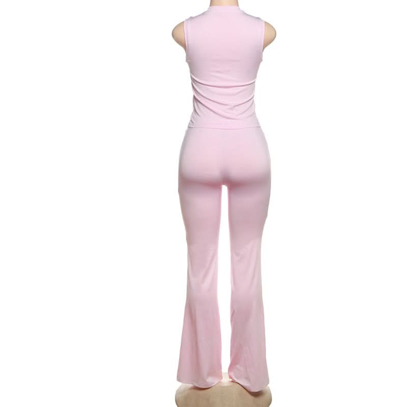 Autumn Dream Pink Heart Ruched Flare Set - Y2K Chic Loungewear Co-ord for Women