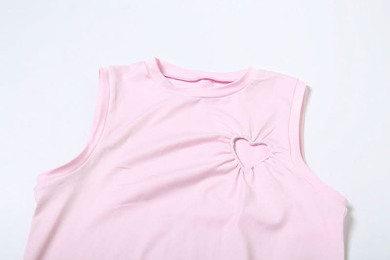 Autumn Dream Pink Heart Ruched Flare Set - Y2K Chic Loungewear Co-ord for Women
