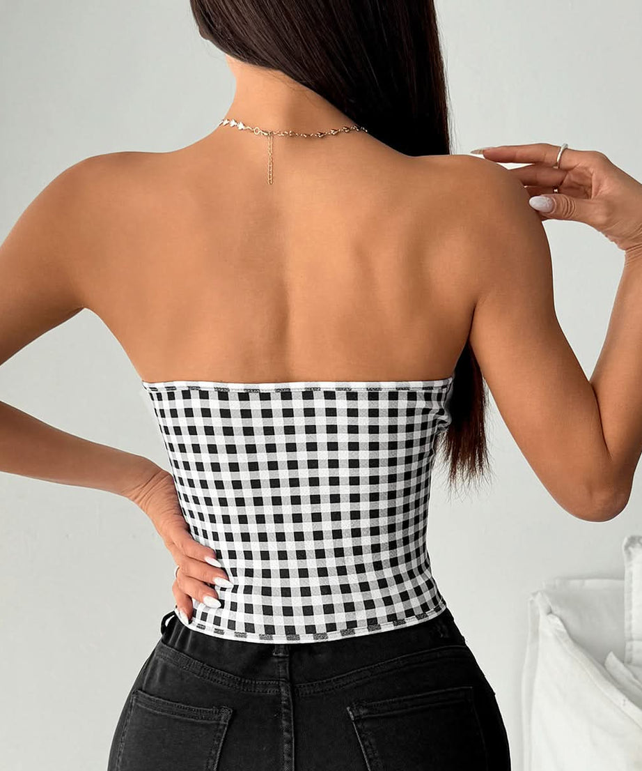 Fall Ready Gingham Sweetheart Corset Top with Playful Bow Tie – Your Ultimate Autumn Style Statement