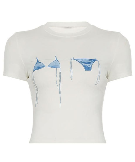 Summer Days Dreamer Blue Bikini Graphic Crop Top | Soft & Stretchy Vacation Tee for Women