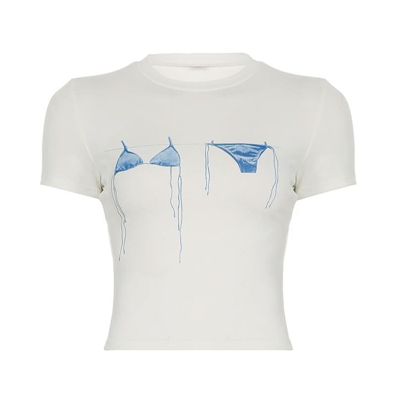 Summer Days Dreamer Blue Bikini Graphic Crop Top | Soft & Stretchy Vacation Tee for Women