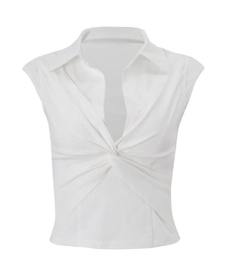 Chic White Collared Twist-Front Top | Effortless Fall & Layering Essential