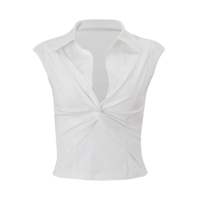 Chic White Collared Twist-Front Top | Effortless Fall & Layering Essential