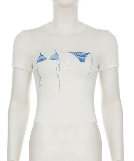 Summer Days Dreamer Blue Bikini Graphic Crop Top | Soft & Stretchy Vacation Tee for Women