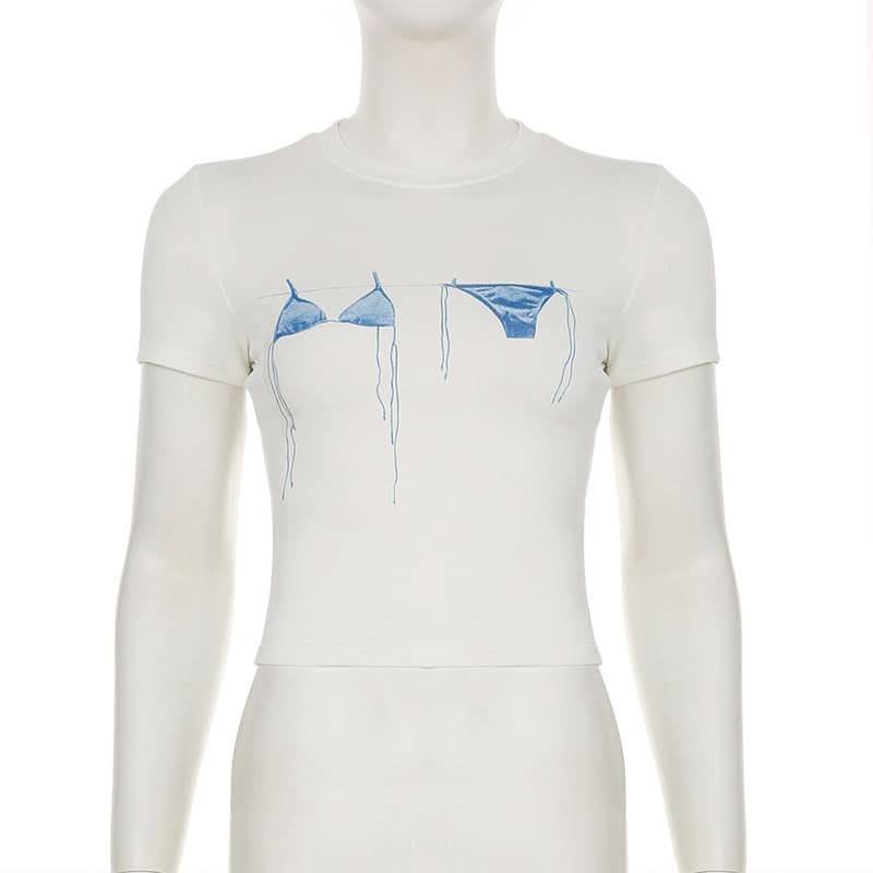 Summer Days Dreamer Blue Bikini Graphic Crop Top | Soft & Stretchy Vacation Tee for Women