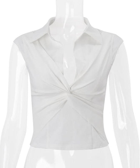 Chic White Collared Twist-Front Top | Effortless Fall & Layering Essential