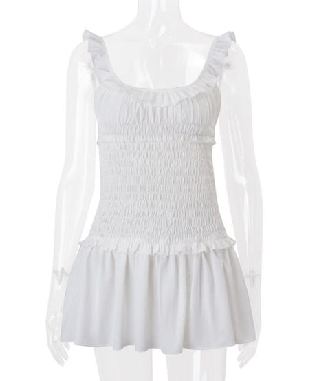 Effortless White Smocked Ruffle Mini Dress | Your Perfect Fall Getaway & Resort Vacation Style