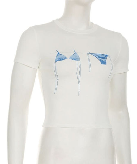 Summer Days Dreamer Blue Bikini Graphic Crop Top | Soft & Stretchy Vacation Tee for Women