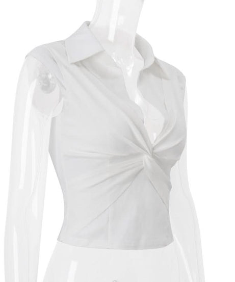 Chic White Collared Twist-Front Top | Effortless Fall & Layering Essential