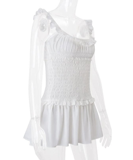 Effortless White Smocked Ruffle Mini Dress | Your Perfect Fall Getaway & Resort Vacation Style