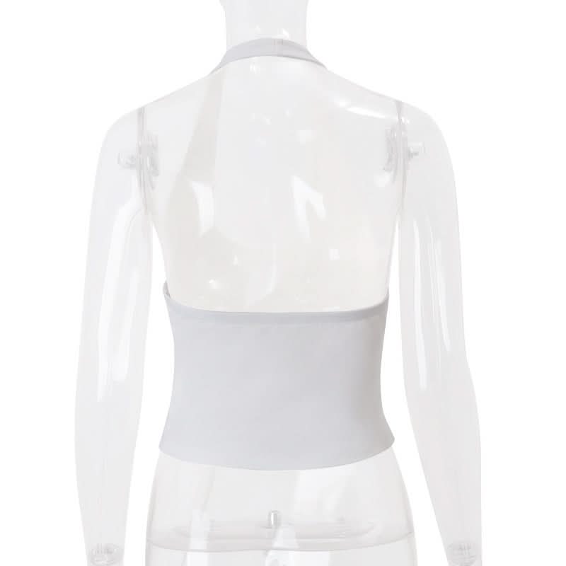 Chic White Halter Cut-Out Crop Top with Adjustable Tie Side – Perfect for Fall Layering & Nights Out