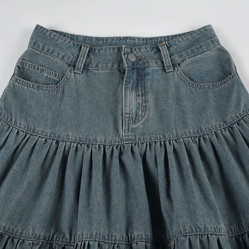 Effortless Fall Chic: Women's Tiered Denim Maxi Skirt with Pockets