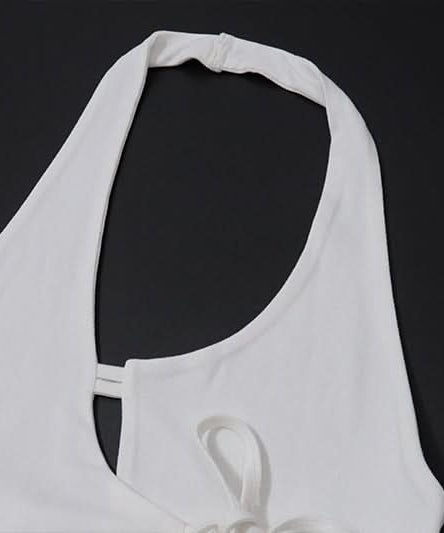 Chic White Halter Cut-Out Crop Top with Adjustable Tie Side – Perfect for Fall Layering & Nights Out