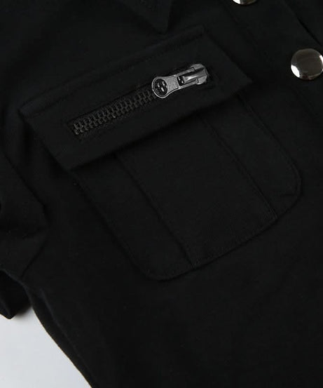 Chic Black Ribbed Knit Polo Top with Zipper & Silver Button Details | Fall Wardrobe Essential