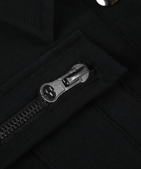 Chic Black Ribbed Knit Polo Top with Zipper & Silver Button Details | Fall Wardrobe Essential