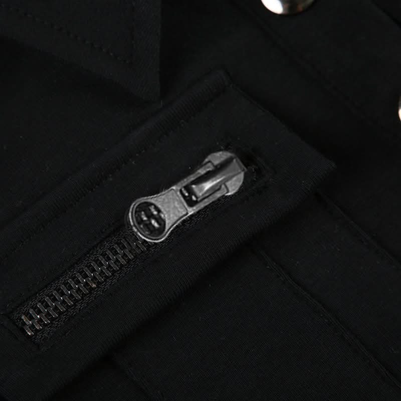 Chic Black Ribbed Knit Polo Top with Zipper & Silver Button Details | Fall Wardrobe Essential