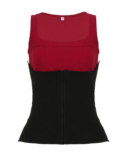 Fall Chic 2-in-1 Sculpting Square Neck Corset Tank Top - Red & Black