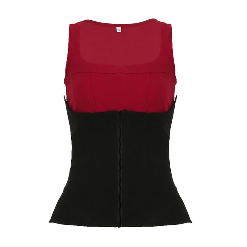 Fall Chic 2-in-1 Sculpting Square Neck Corset Tank Top - Red & Black