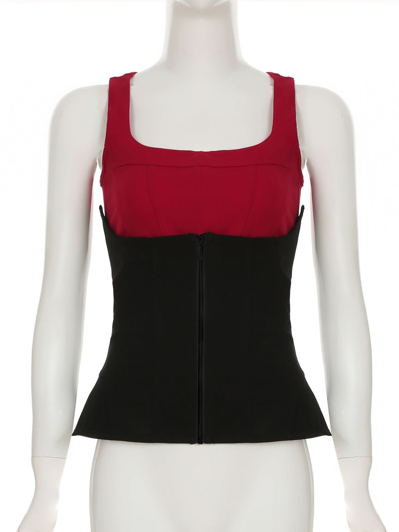 Fall Chic 2-in-1 Sculpting Square Neck Corset Tank Top - Red & Black