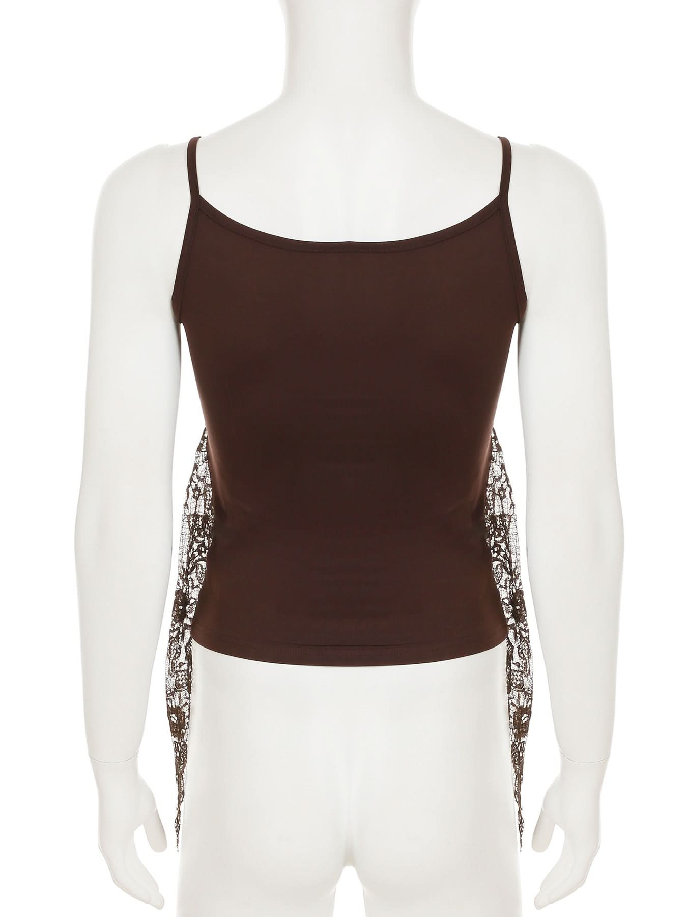 Autumn Romance: Elegant Chocolate Lace V-Neck Cami Top with Velvet Bow | Fall Layering Essential