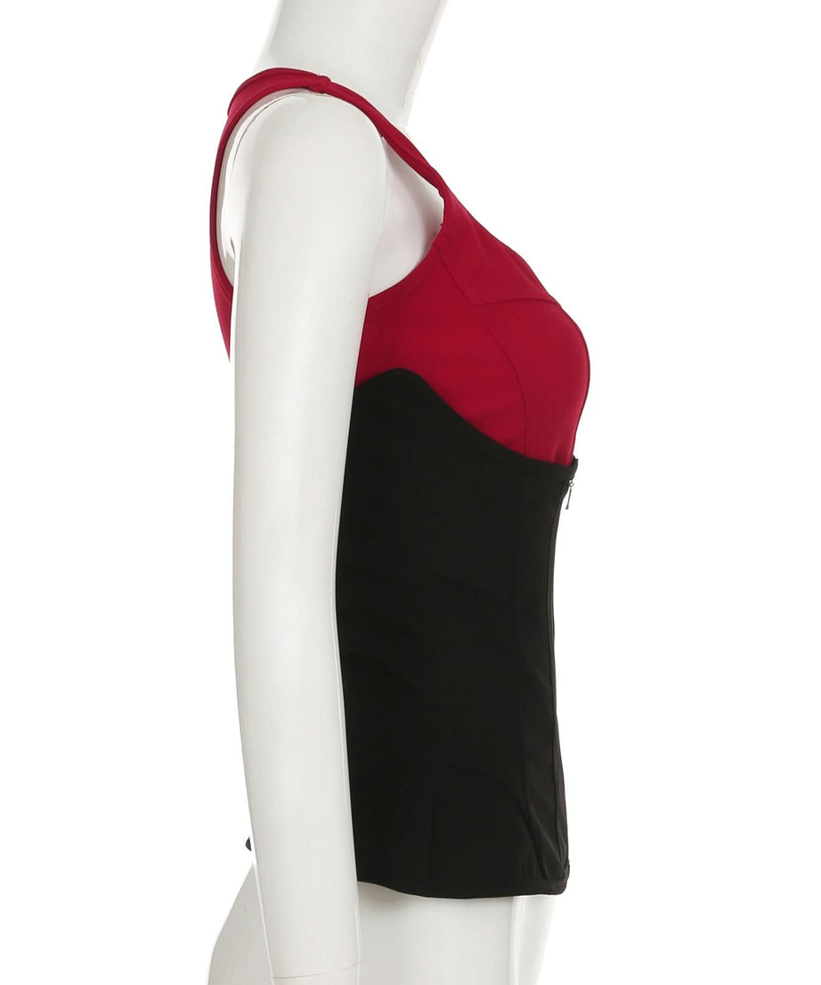 Fall Chic 2-in-1 Sculpting Square Neck Corset Tank Top - Red & Black