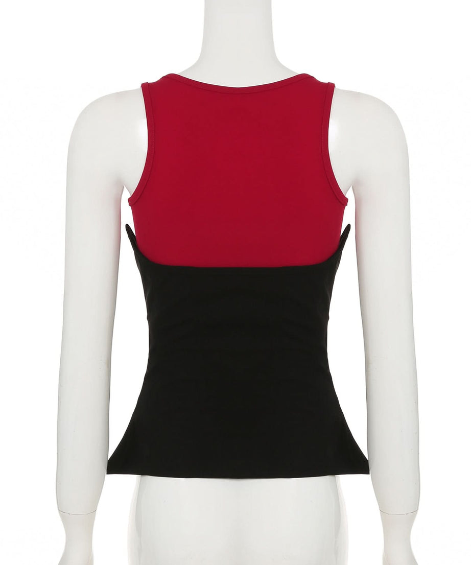 Fall Chic 2-in-1 Sculpting Square Neck Corset Tank Top - Red & Black