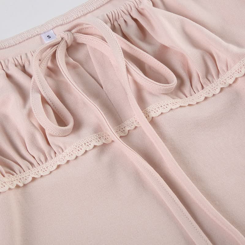 Blush Pink Romantic Square Neck Top with Versatile Ribbon Tie | Chic Fall Transition Cap Sleeve Blouse for Women