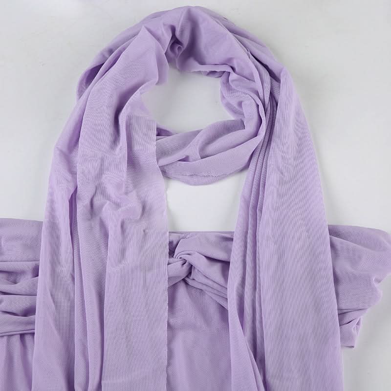 Elegant Lavender Halter Maxi Dress - Sweetheart Ruched Mesh Bodice for Autumn Soirees