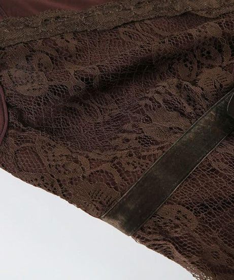 Autumn Romance: Elegant Chocolate Lace V-Neck Cami Top with Velvet Bow | Fall Layering Essential