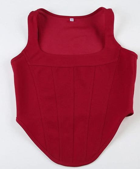 Fall Chic 2-in-1 Sculpting Square Neck Corset Tank Top - Red & Black
