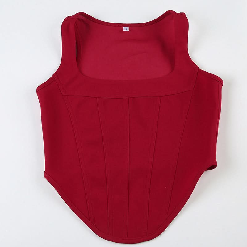 Fall Chic 2-in-1 Sculpting Square Neck Corset Tank Top - Red & Black