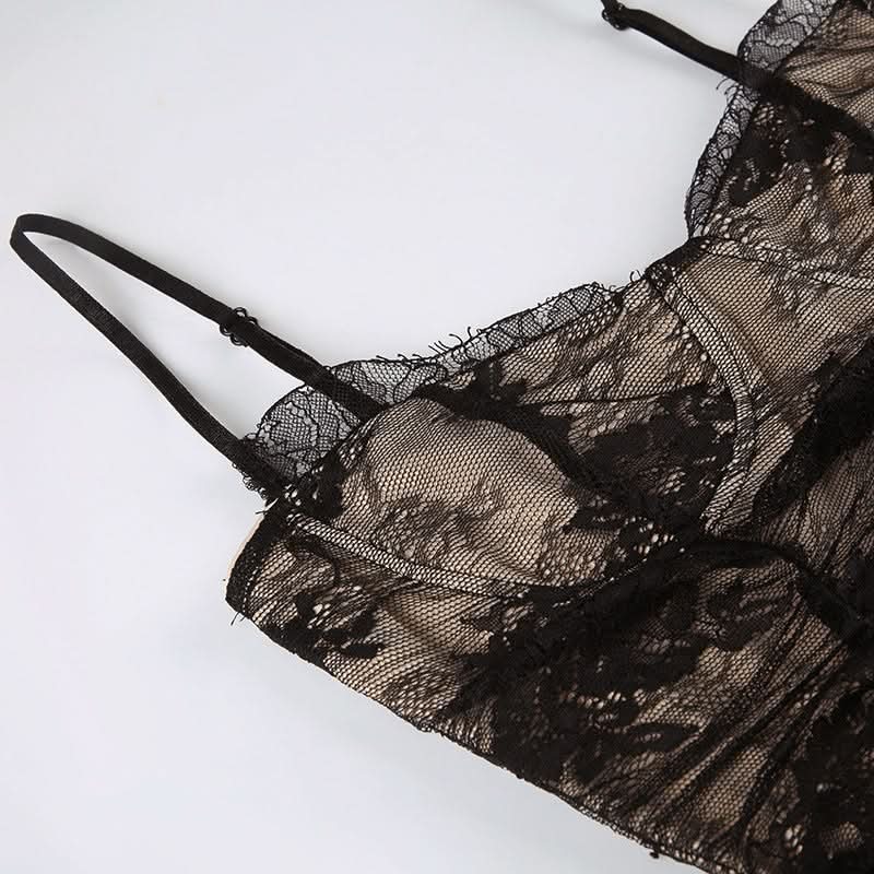 Sultry Sheer Lace Overlay Maxi Dress | High Slit Ruched Bodycon Cami for Fall & Holiday Glam